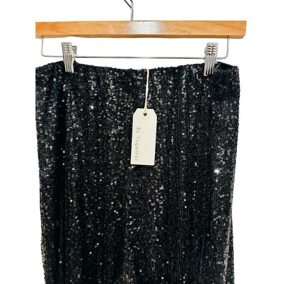 NWT By Together Black Sequin Wide Leg Pants Women’s Size Large Party Evening - Picture 2 of 6
